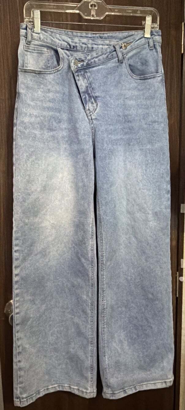 Y2K High-Waist Denim Asymmetric Wide Leg Jeans STREET WEAR W30”/L27” Skategrunge